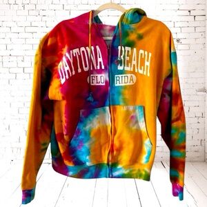 Retro Tie dye Hoodie – Large Zip Up Hoodie - Like New